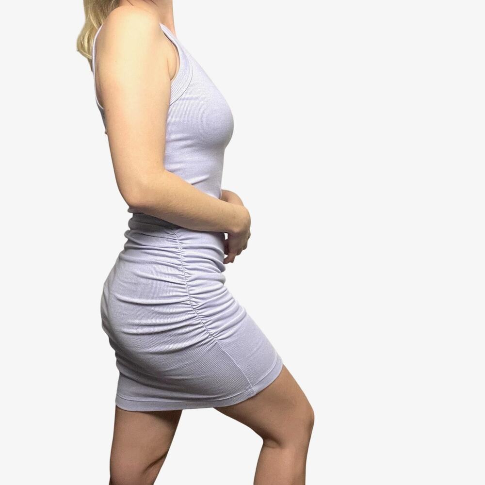 Michael Stars Lavender Purple Ribbed Ruched Sleeveless Mini Midi Dress Size XS